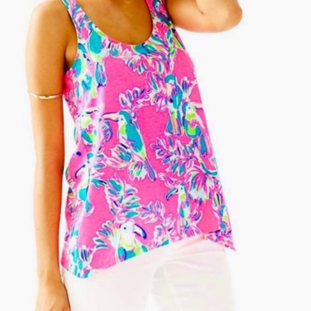 Lilly Pulitzer Monterey Tank Top Toucan Parrot Bird Pink Small Racerback
